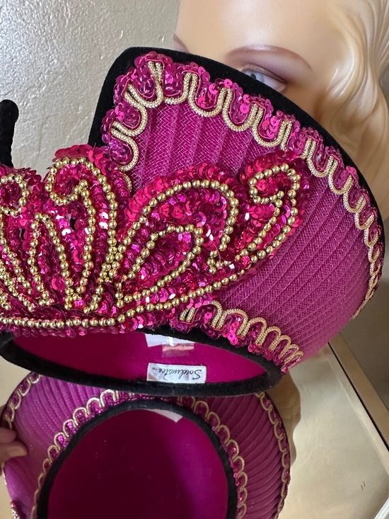 REGAL 1970\'s FUCHSIA FELT CHURCH HAT + SEQUINS & CRIN TRIM main image 11